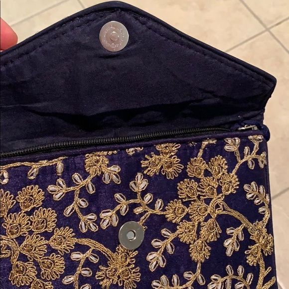 Embroidered Clutch With Tuckable Crossbody Strap - Picture 1 of 8